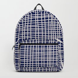 Hand-Drawn Checkered Lines on Navy Blue Backpack