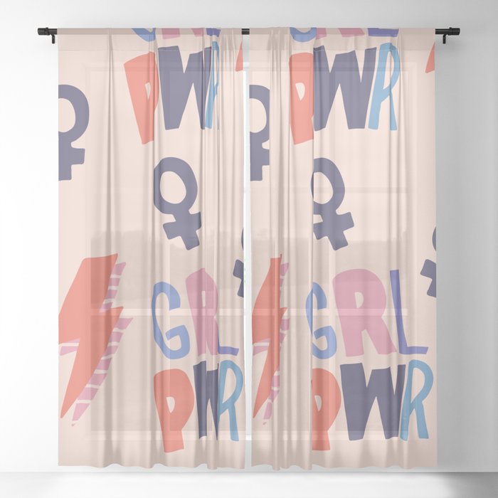 Girl Power Seamless Pattern Sheer Curtain