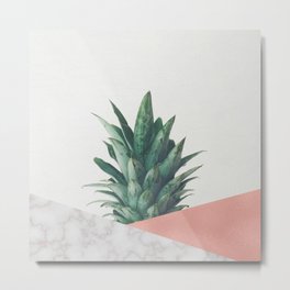 Pineapple Dip VI Metal Print | Nature, Fruit, Graphic Design, Color, Leaves, Modern, Curated, Pink, Grey, Minimalism 