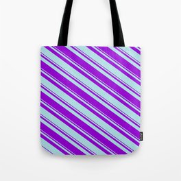 [ Thumbnail: Dark Violet & Powder Blue Colored Lined/Striped Pattern Tote Bag ]