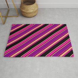 [ Thumbnail: Purple, Deep Pink, Black & Light Salmon Colored Striped Pattern Rug ]