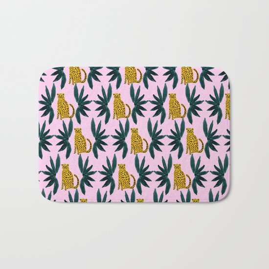 Cheetah and Leaves Bath Mat