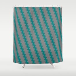 [ Thumbnail: Gray and Teal Colored Stripes/Lines Pattern Shower Curtain ]