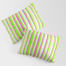 [ Thumbnail: Green, Pale Goldenrod, Light Cyan, and Hot Pink Colored Lined/Striped Pattern Pillow Sham ]