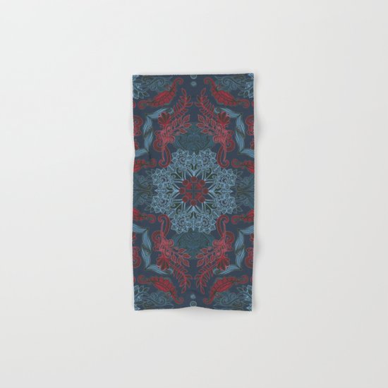 Vintage Fancy - a Pattern in Deep Teal & Red Hand & Bath Towel