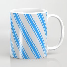 [ Thumbnail: Light Gray and Blue Colored Striped Pattern Coffee Mug ]