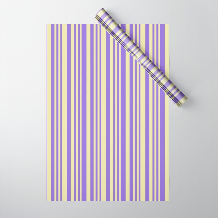 Pale Goldenrod and Purple Colored Stripes/Lines Pattern Wrapping Paper