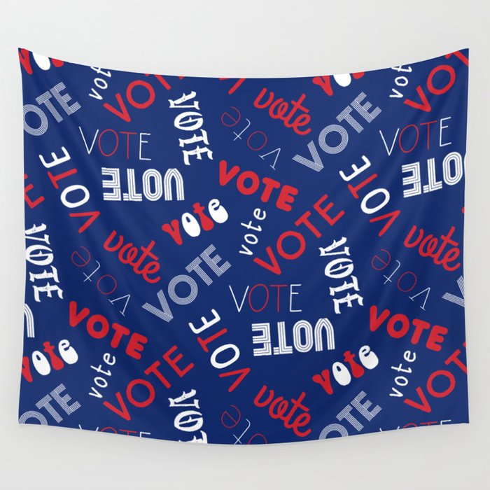 Vote Typography pattern - red white and blue election 2020 pattern Wall Tapestry