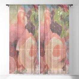 pink summer roses 2 triptych abstract Sheer Curtain