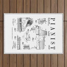 Grand Piano Old Vintage Patent Pianist Drawing Print Outdoor Rug