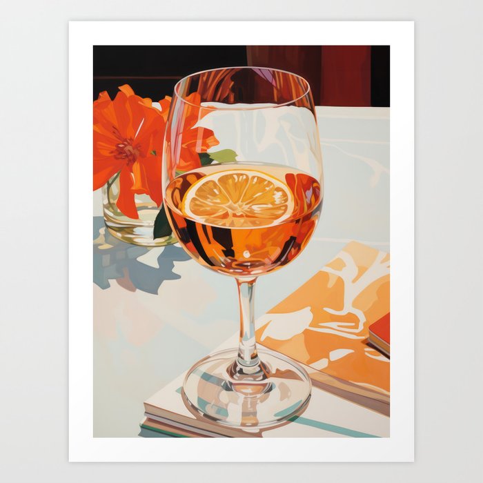 Vintage Vino: Retro Charm in Orange & White Art Print