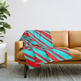 [ Thumbnail: Aqua and Red Colored Lined Pattern Throw Blanket ]