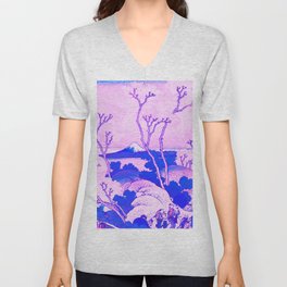 Mount Fuji Cherry Blossoms Remix in Pink V Neck T Shirt