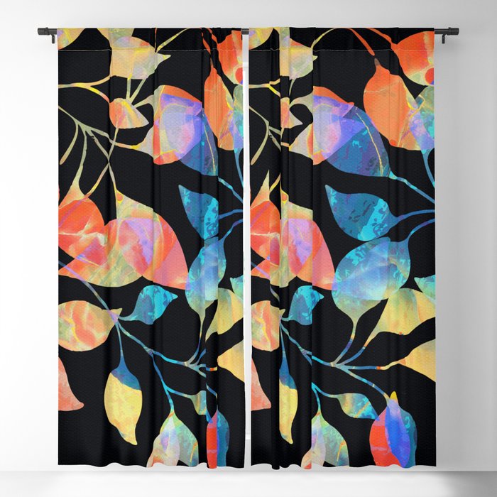 Colored Leaf Pattern Blackout Curtain