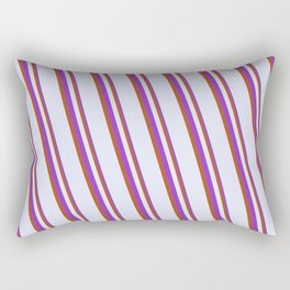 [ Thumbnail: Dark Orchid, Sienna & Lavender Colored Stripes Pattern Rectangular Pillow ]