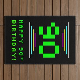 [ Thumbnail: 90th Birthday - Nerdy Geeky Pixelated 8-Bit Computing Graphics Inspired Look Outdoor Rug ]