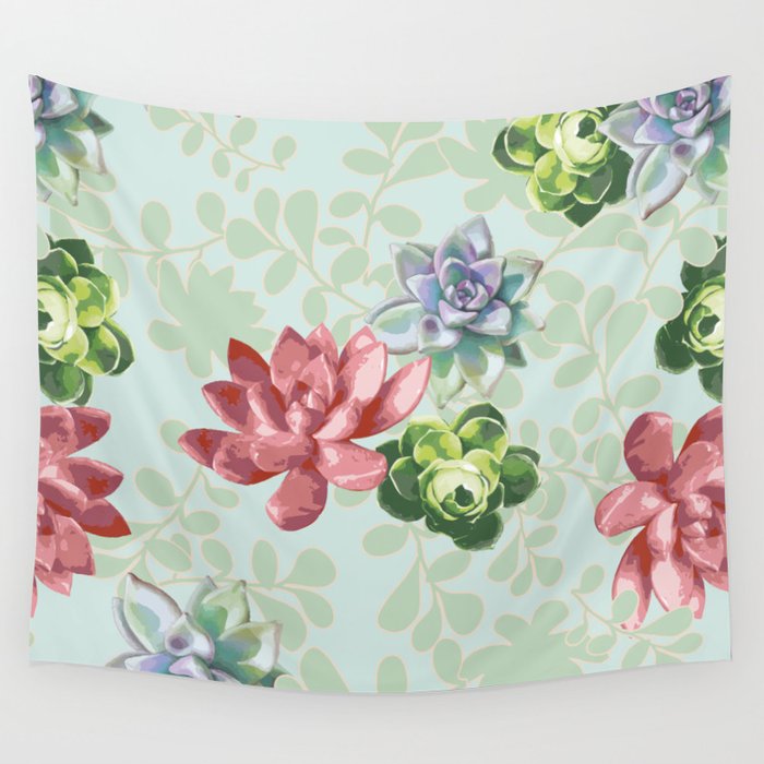 Spring Succulents Wall Tapestry