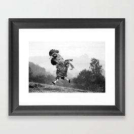 Signs Your Neighbor May Be Spending Too Much Time with his Chickens - black and white photograph Framed Art Print
