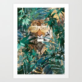 Tiger in the Gold Jungle wearing hip hop sunglasses Art Print