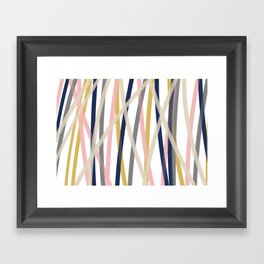Ribbon Abstract in Mustard Yellow, Blush Pink, Navy Blue, Grey, Almond, and White Minimalist Modern Pattern Framed Art Print