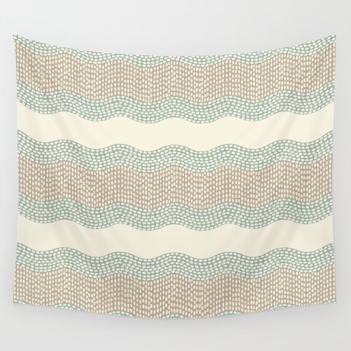 Wavy River I in cream, sage green, tan Wall Tapestry
