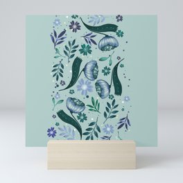 Floral Pattern Design Teal Tiffany Blue Mini Art Print