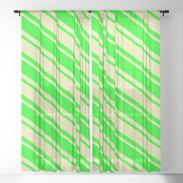 [ Thumbnail: Pale Goldenrod & Lime Colored Pattern of Stripes Sheer Curtain ]
