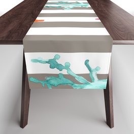 Colorful Coral Reef on Pale Brown Stripes Table Runner