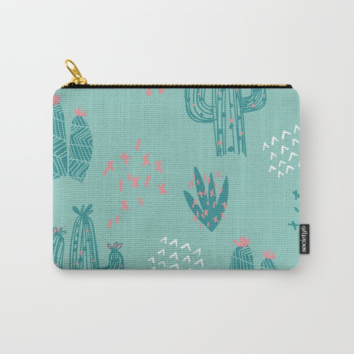 Green Cactus Pattern Carry-All Pouch