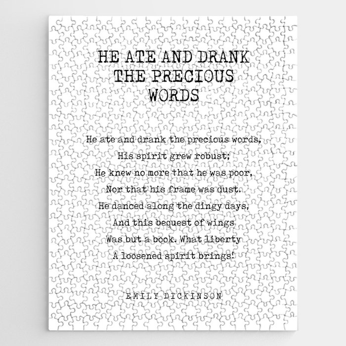 He Ate And Drank The Precious Words - Emily Dickinson Poem - Literature - Typewriter Print Jigsaw Puzzle