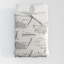 Golf Clubs Patent - Golfing Art - Black And White Comforter