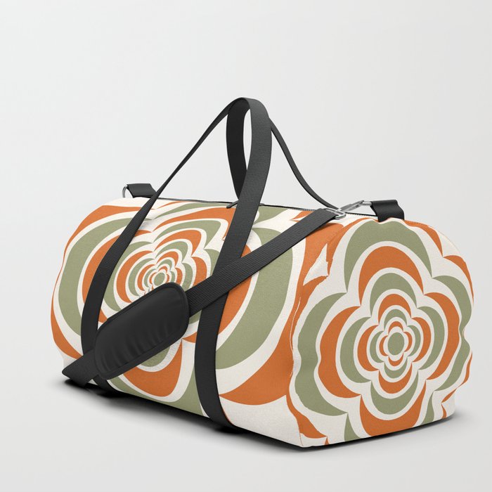 Floral Abstract Shapes 5 in Sage Green Orange Duffle Bag