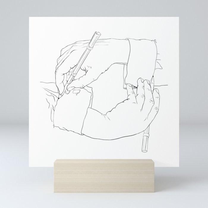 Drawing Hands Line Art From Escher Mini Art Print By Shamila