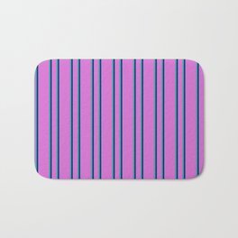 [ Thumbnail: Orchid, Midnight Blue, and Light Sea Green Colored Striped Pattern Bath Mat ]