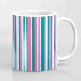 [ Thumbnail: Hot Pink, Dark Cyan & Light Cyan Colored Lines Pattern Coffee Mug ]