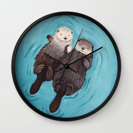 Otterly Romantic - Otters Holding Hands Wall Clock