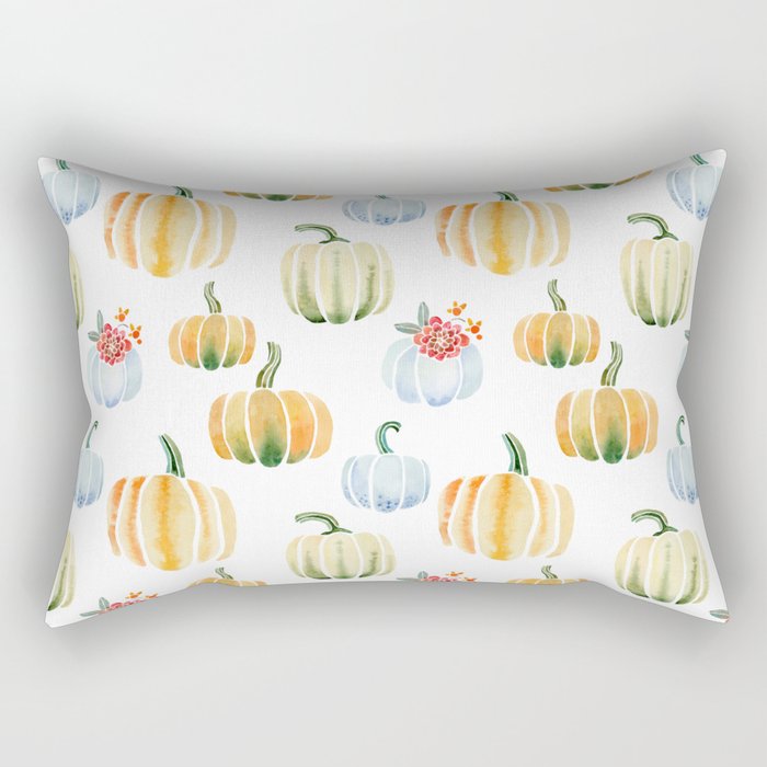 Modern Pumpkins In Watercolor Pattern and Wall Art Rectangular Pillow