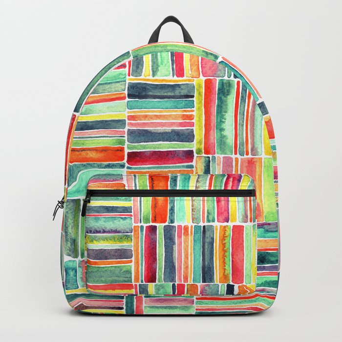 Retro Beach Chair Bright Watercolor Stripes on White Backpack