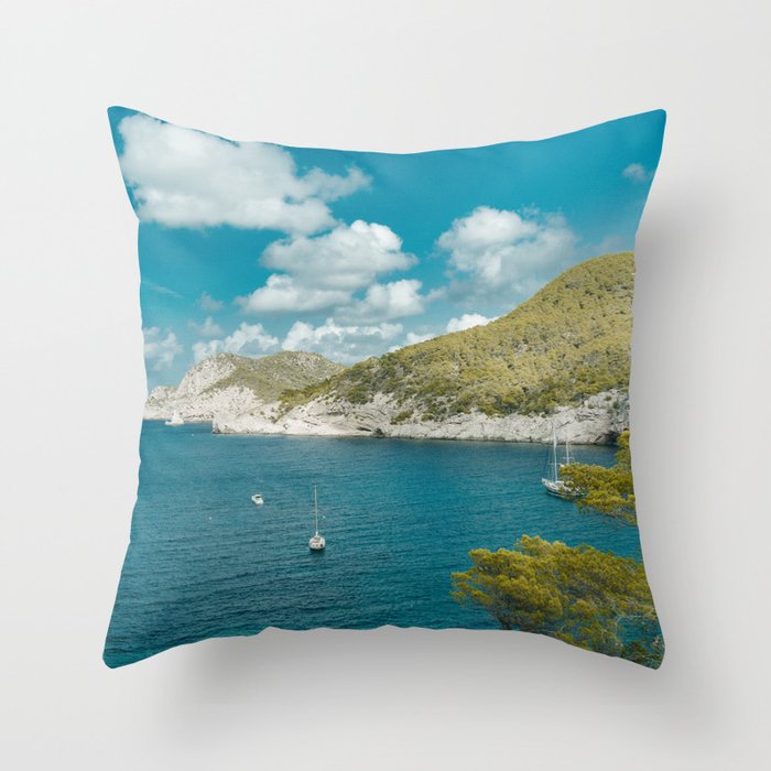 Spain Photography - Beautiful Sea Water By The Mountains Throw Pillow