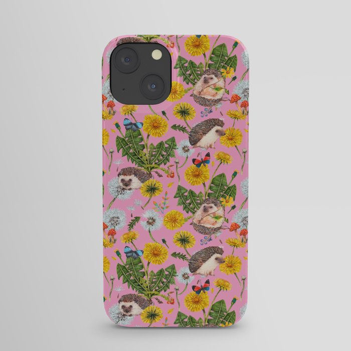Dandelion Flowers with hedgehogs - pink iPhone Case