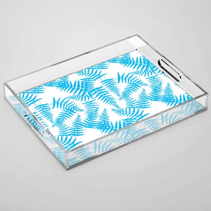 Turquoise Silhouette Fern Leaves Pattern Acrylic Tray