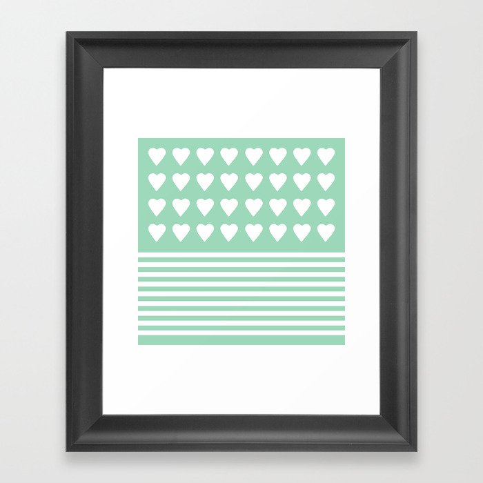 Heart Stripes Mint Framed Art Print