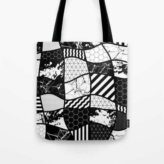 Crazy Patchwork (Abstract, black and white, geometric designs) Tote Bag