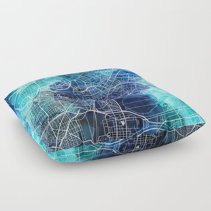 Berlin Germany Map Navy Blue Turquoise Watercolor Floor Pillow