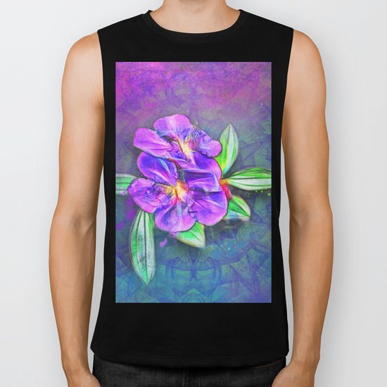 Abstract Lasiandra on textured kaleidoscope Biker Tank