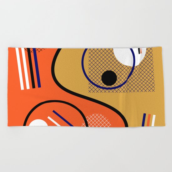 Opposing Sides - Abstract, orange and mustard, geometric, contrasting design Beach Towel