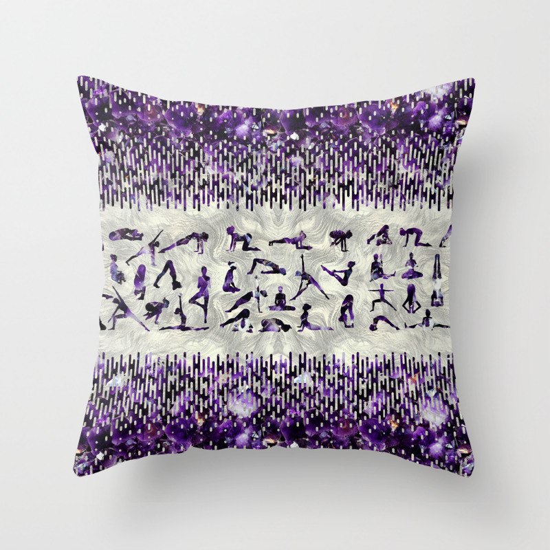 Amethyst Yoga Asanas On Mother Of Pearl Throw Pillow By K9printart