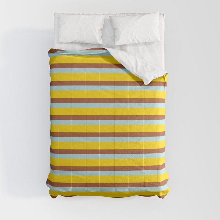 Yellow, Sienna & Powder Blue Colored Striped/Lined Pattern Comforter