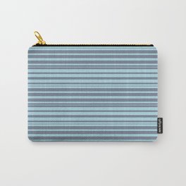 [ Thumbnail: Light Blue & Slate Gray Colored Pattern of Stripes Carry-All Pouch ]