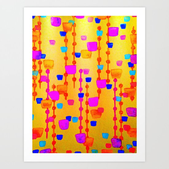 POLKA DOT MATRIX - Bright Bold Cheerful Dotty Geometric Squares Circles Abstract Watercolor Painting Art Print